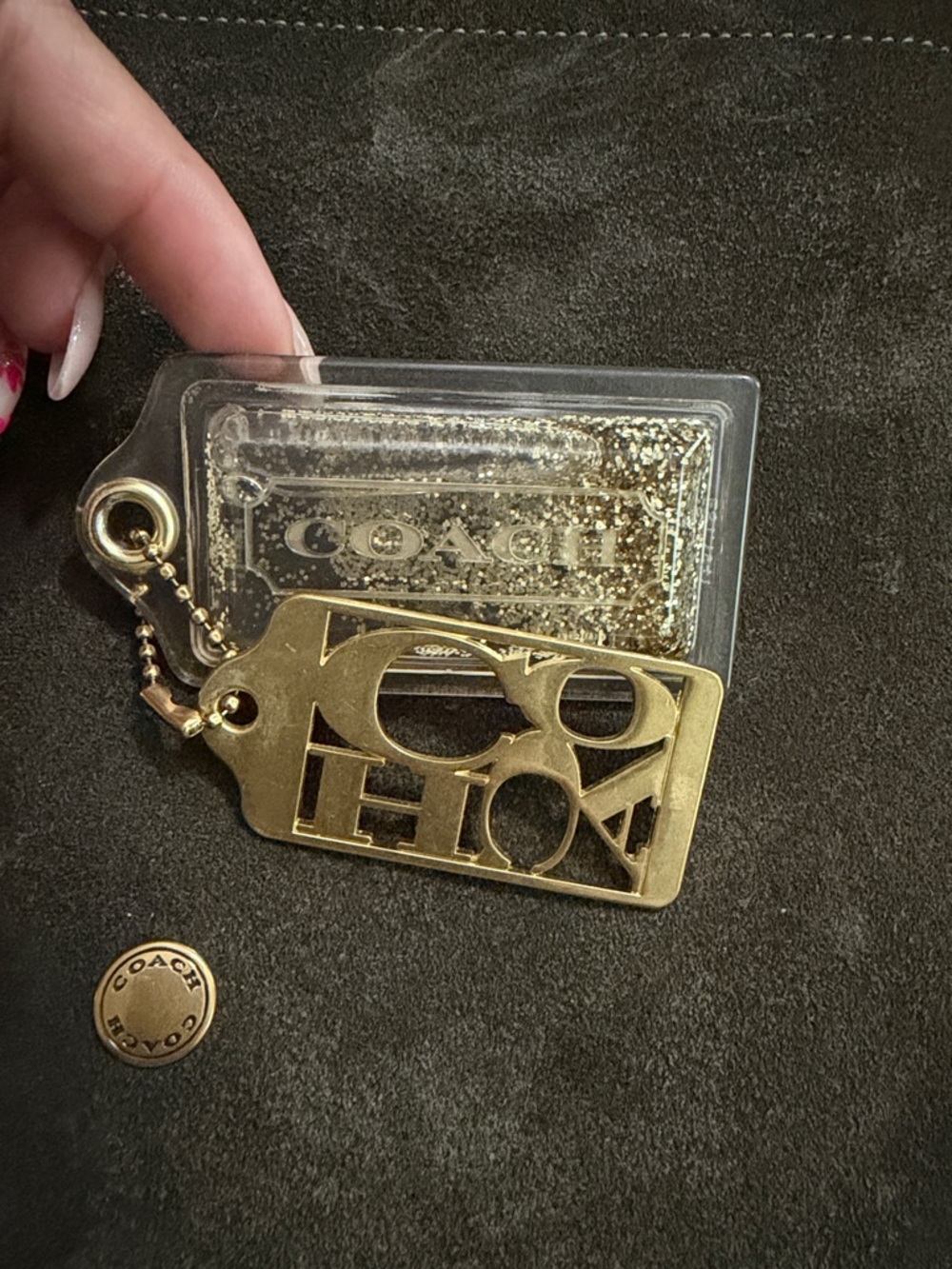 Vintage Coach Gold Glitter Logo Tag Keychain Fob
